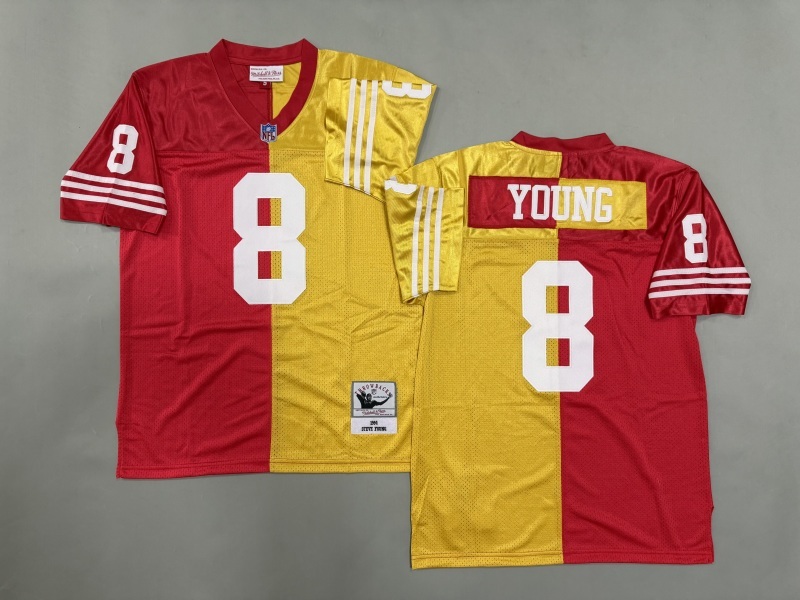 Men 2025 San Francisco 49ers #8 Young red yellow Throwback Limited NFL Jersey style 001